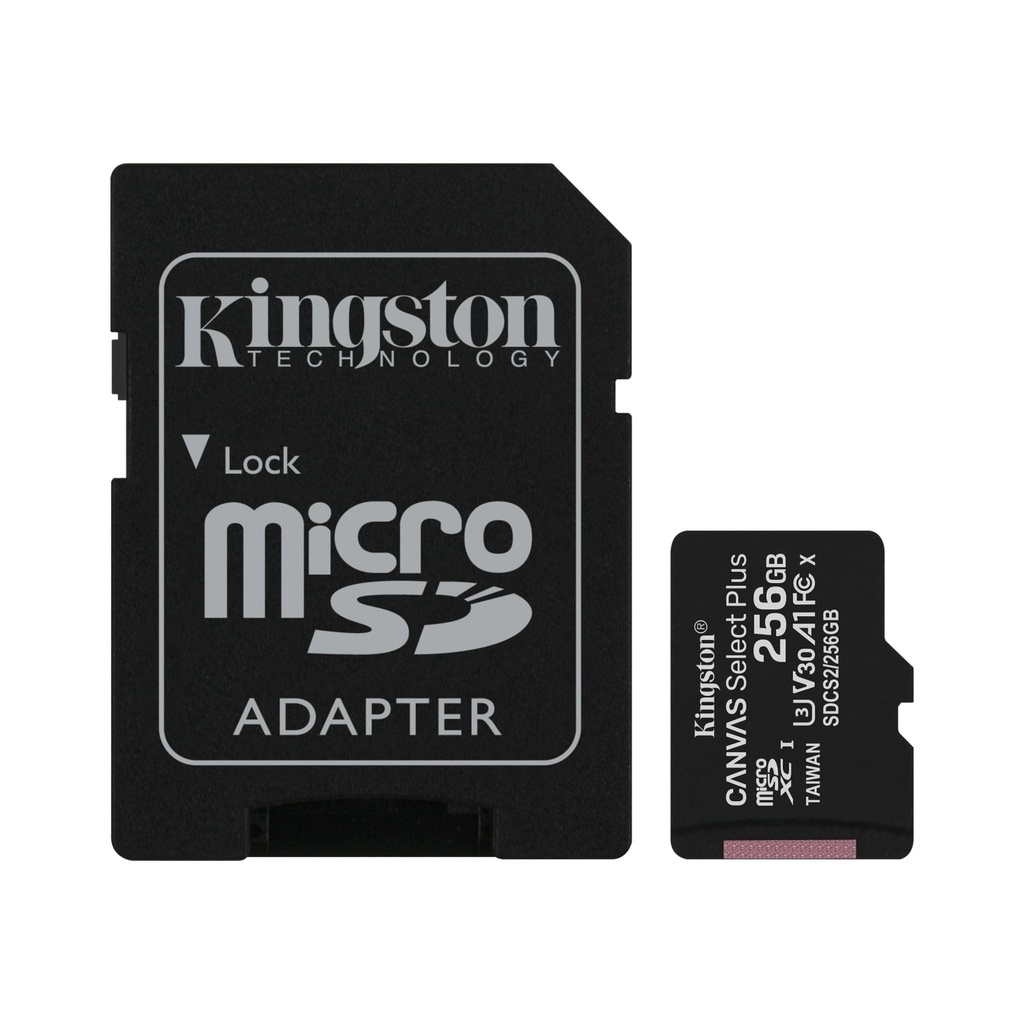 MicroSD KINGSTON 256GB c/Adap Clase 10 100MB/s Canvas Plus