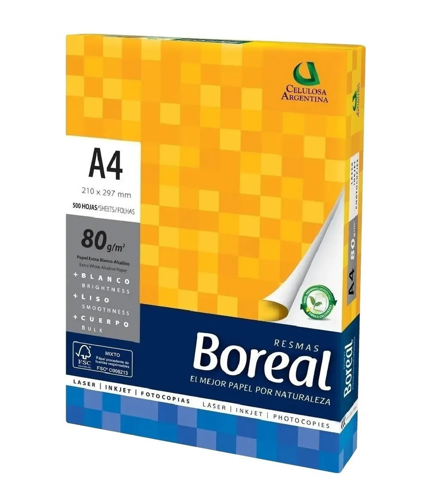 Resma Hoja Boreal A4 80 Grs Pack x 10