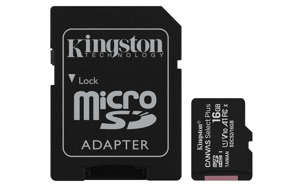 [101735] MicroSD KINGSTON 16GB c/Adap Clase 10 UHS-I (U1) 100MB/s Canvas Plus (7300)