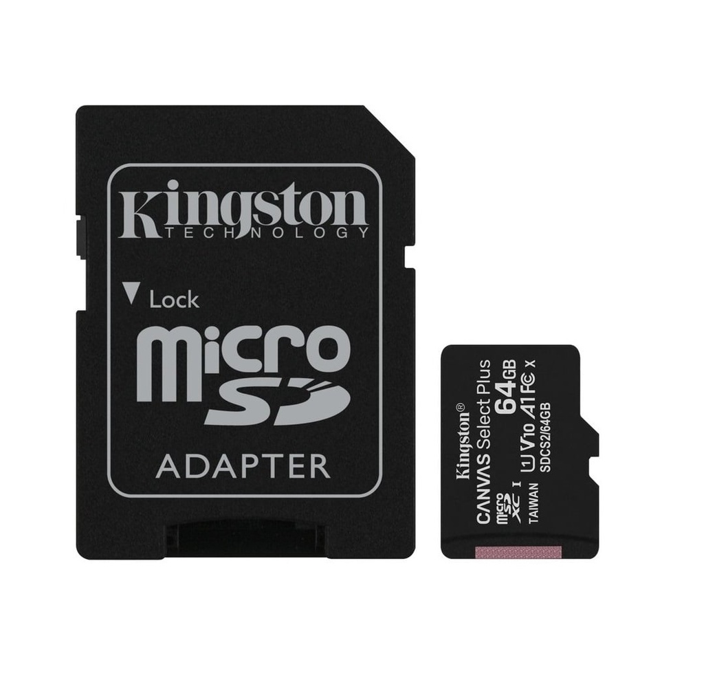 [101737] MicroSD KINGSTON 64GB c/Adap Clase 10 UHS-I (U1) 100MB/s Canvas Plus