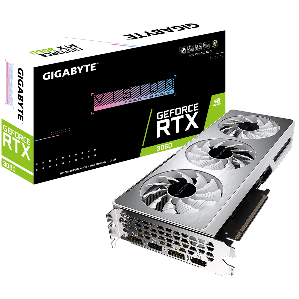 [102692] VGA Gigabyte GeForce RTX 3060 VISION OC 12G 2.0 WHITE LHR (9350)
