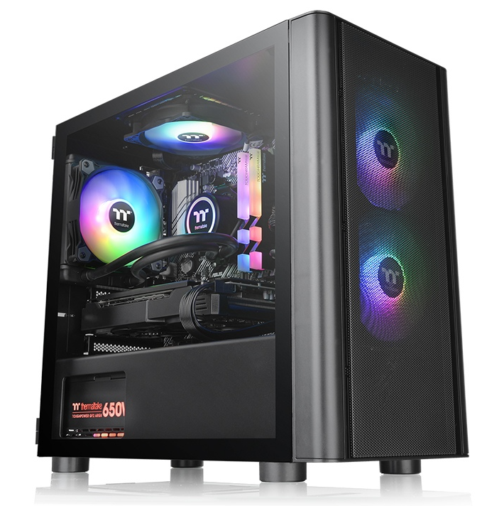 Gabinete TT V150 Micro-ATX TG Mesh Edition Fan x3 ARGB Black
