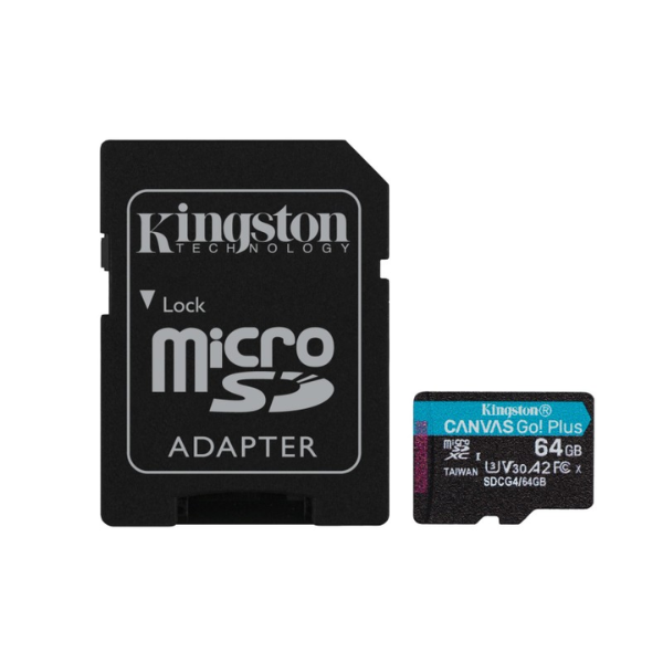 MicroSD KINGSTON 64 GB c/Adap Canvas GO! Plus Gen4