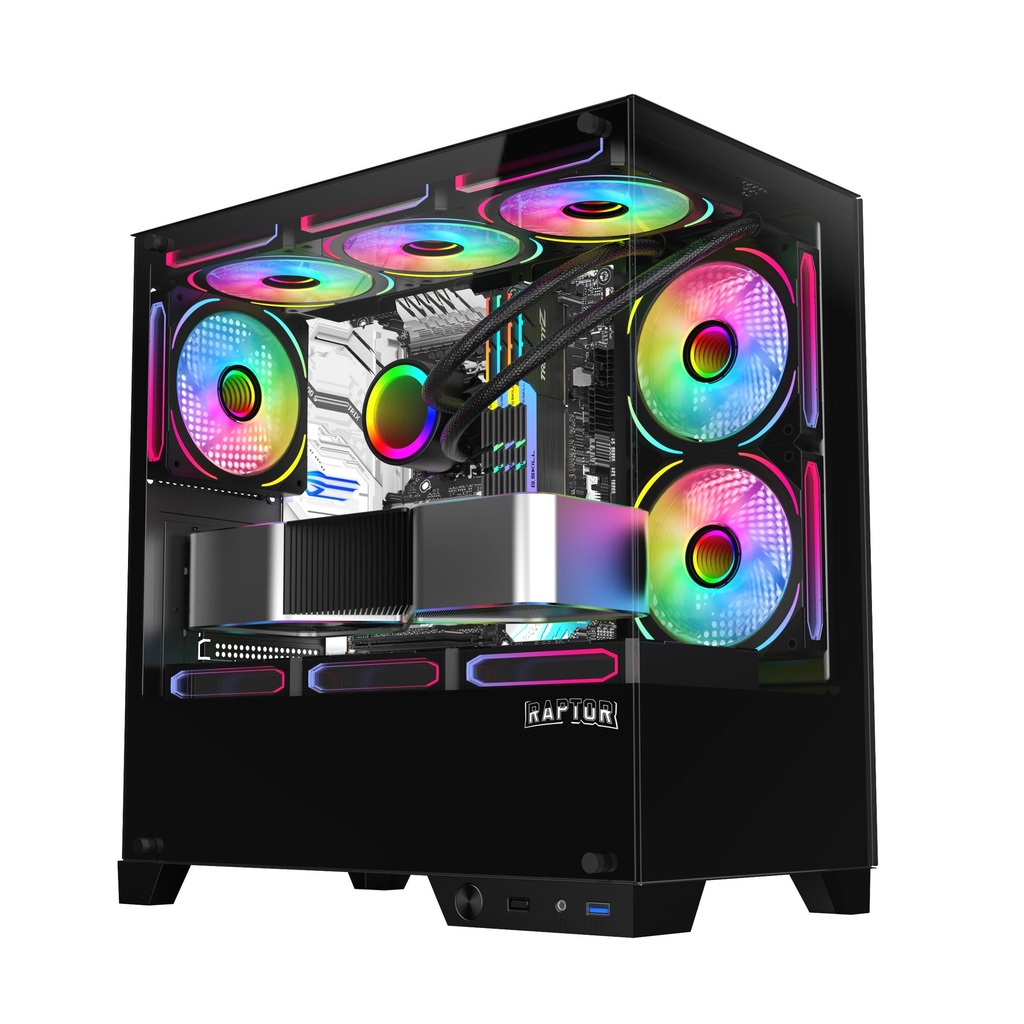 [103566] Gabinete Raptor Thunder Strike TG x2 Mid-Tower RGB Fan x1 Black
