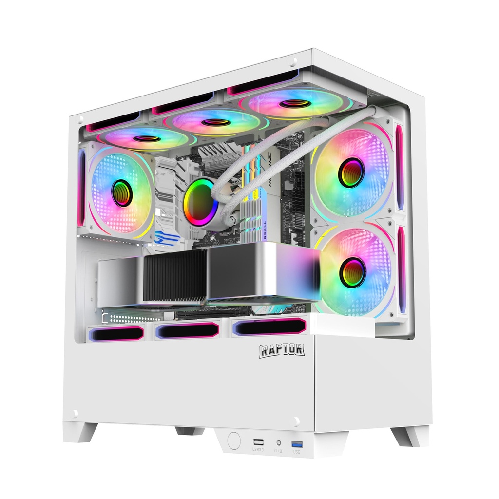 [103567] Gabinete Raptor Thunder Strike TG x2 Mid-Tower RGB Fan x1 White