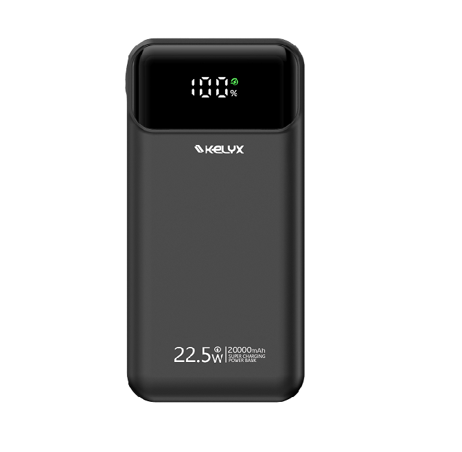 [103913] Power Bank Kelyx Slim 20000 mHa Type-C+USB+Lightning Fast Charge 22.5W Black (7435)