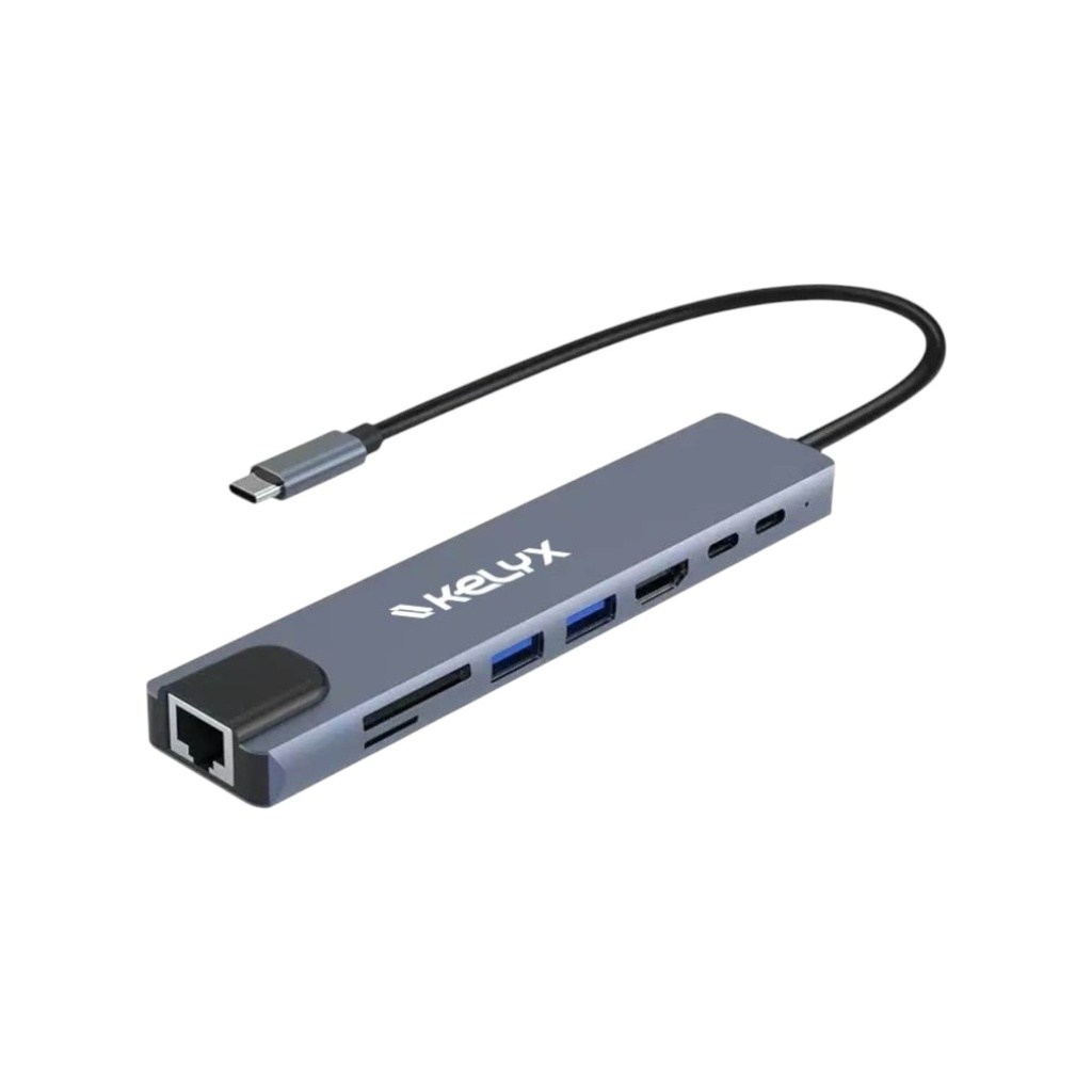Hub Kelyx 8en1 Type C HDMI SD USB 2.0 x2 / USB 3.0 x2 RJ45 (7886)