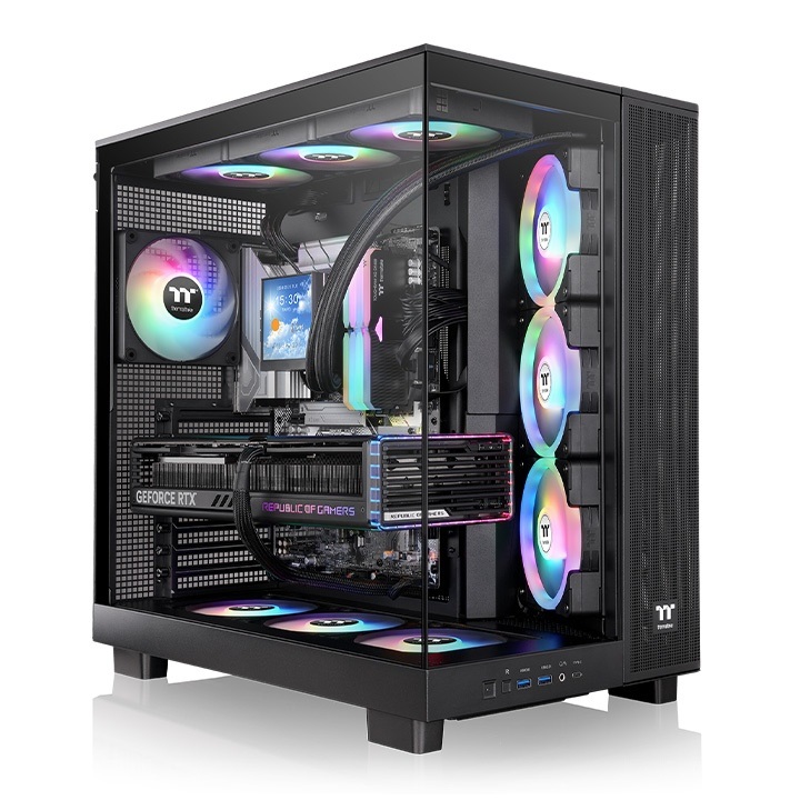 Gabinete TT View 380 XL  Mid-Tower TG x2 Fan ARGB x1 Reverse Fan x3 Black