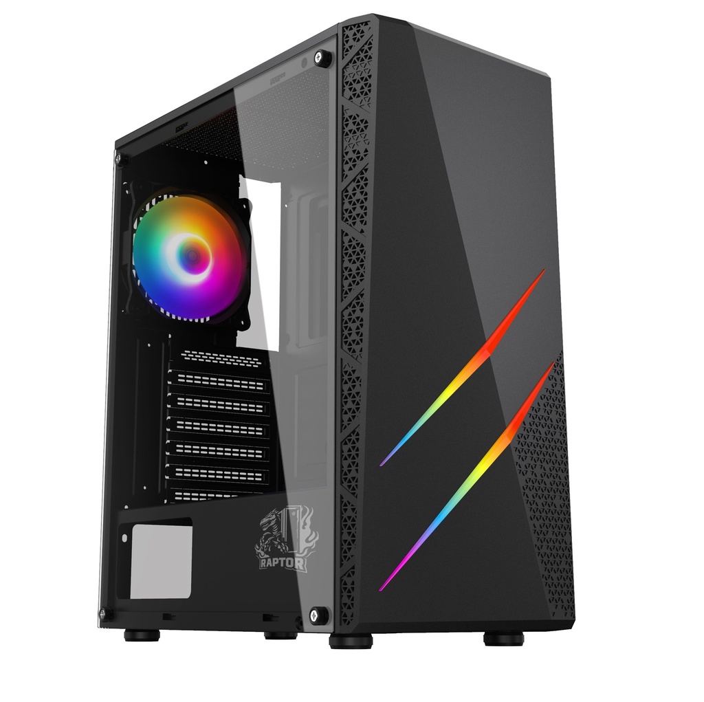[100959] Gabinete Raptor Blaze Force TG Mid-Tower RGB Fan x2