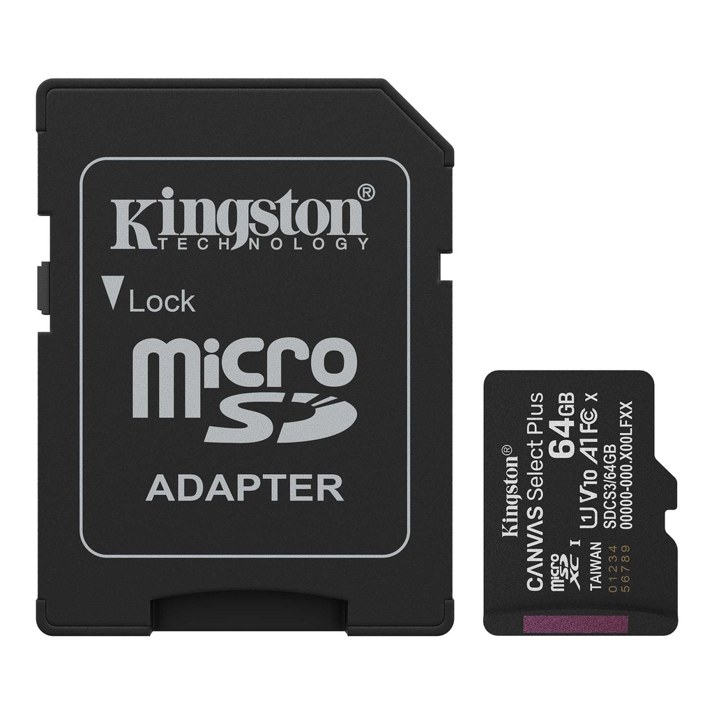 [100190] MicroSD KINGSTON 64 GB c/Adap Gen3 100MB/s Canvas S Plus CL10