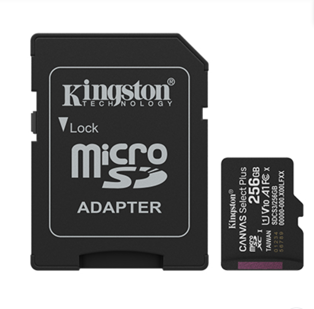 MicroSD KINGSTON 256 GB c/Adap Gen3 150MB/s Canvas Plus CL10