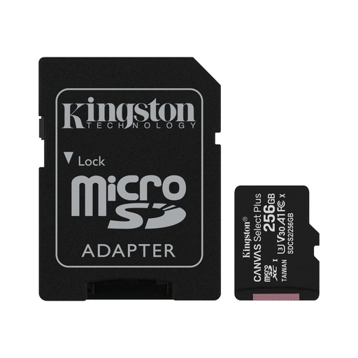 [100136] MicroSD KINGSTON 256GB c/Adap Clase 10 100MB/s Canvas Plus