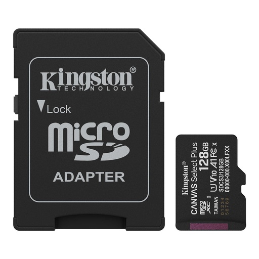 [100189] MicroSD KINGSTON 128 GB c/Adap Gen3 100MB/s Canvas S Plus CL10